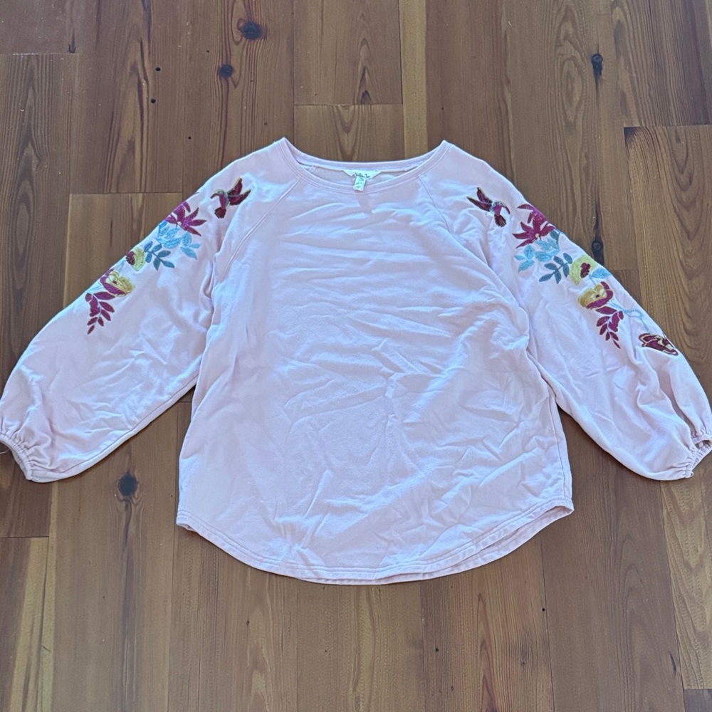 Matilda Jane Light Pink sweatshirt top with Embroidered Sleeves